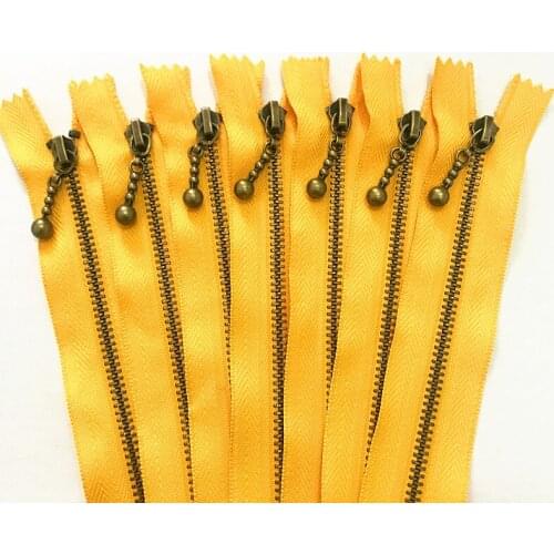 5pcs golden 3# (20-50cm) 8-20inch Round bead modeling copper zipper metal zipper