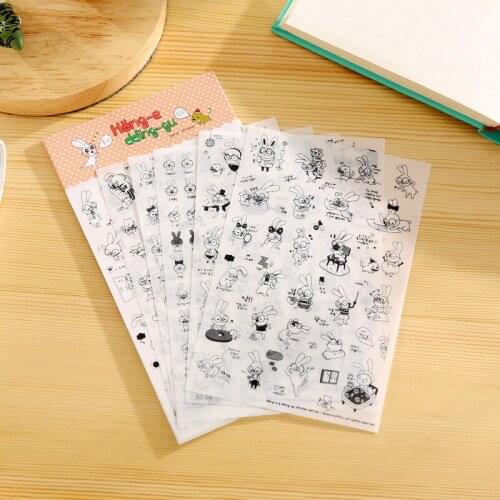 6PCS New Third Season Black And White Rabbit Cartoon Animals Illustration DIY Diary Children Stationery Decorative Stickers