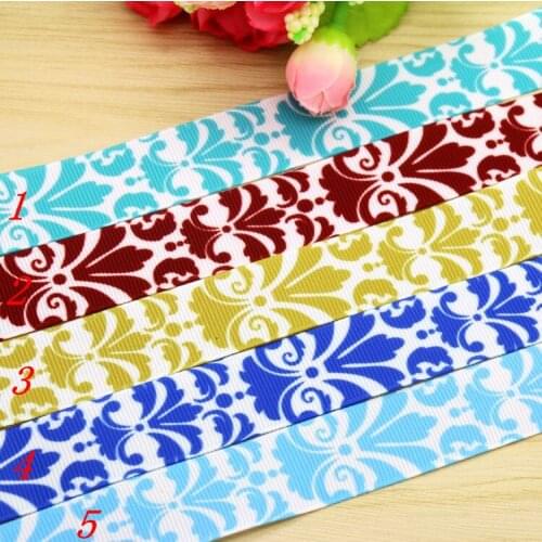 7/8'' Free shipping damask printed grosgrain ribbon hairbow headwear party decoration diy wholesale OEM 22mm S189