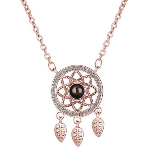 925 Silver Necklace Women Jewelry Romantic 100 Languages I Love You Projection Dreamcatcher Pendant Lady Engagement Accessories