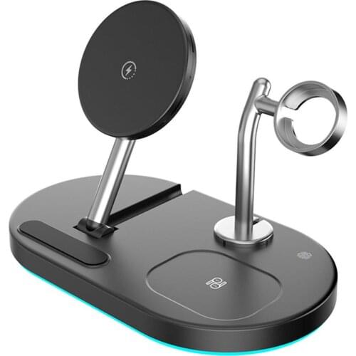 15W 4 In 1 Magnetic Wireless Charger Cell Phone 12V/2A 9V/3A Fast Charge Charging Base Desktop Stand For Iphone Iwatch Airpods