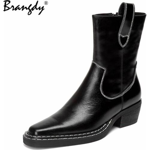 Brangdy Ankle Boots for Women Chunky Boots Platform Women Genuine Leather Martin Boots Ladies Shoes 2021 Fashion Autumn Winter