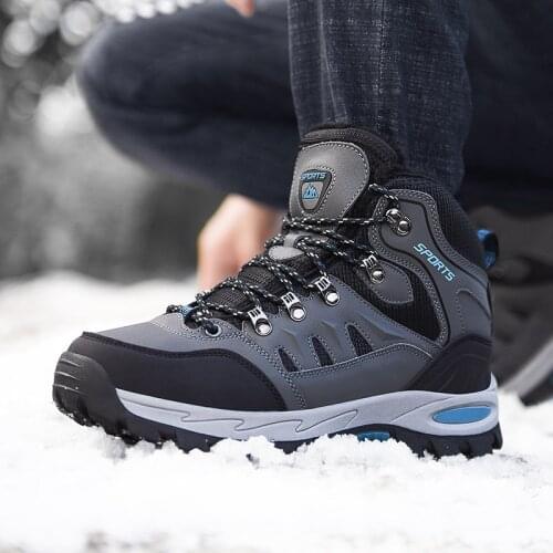 Winter Boots Men Plush Warm Waterproof Mens Snow Boots Outdoor Ankle Boots Leather Sneakers Hiking Work Shoes Casual Size 36-46