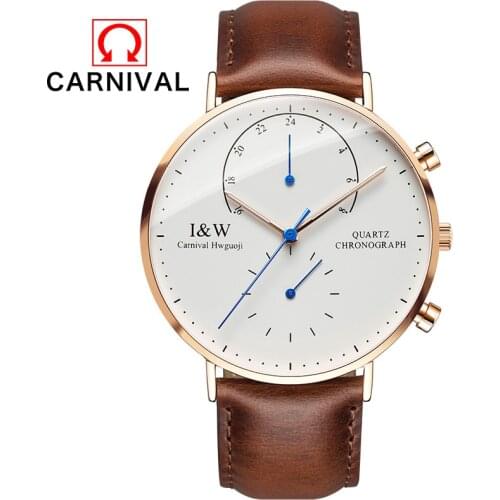 CARNIVAL Top Brand Luxury Quartz watch men Business Casual Black Japan quartz-watch genuine leather ultra thin clock male New