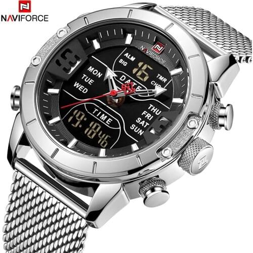 NAVIFORCE Mens Top Brand Luxury Watches Sports Watch For Men Quartz Luminous Dual Clock Male Full Steel Military Wrist Watch