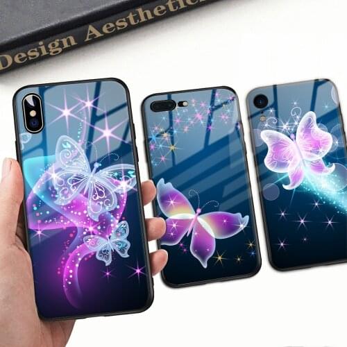 Butterfly Phone Case For Iphone 11 12 Pro Max X XR XS Max 8 7 6 6s Plus For Phone Cover Case Tempered Glass