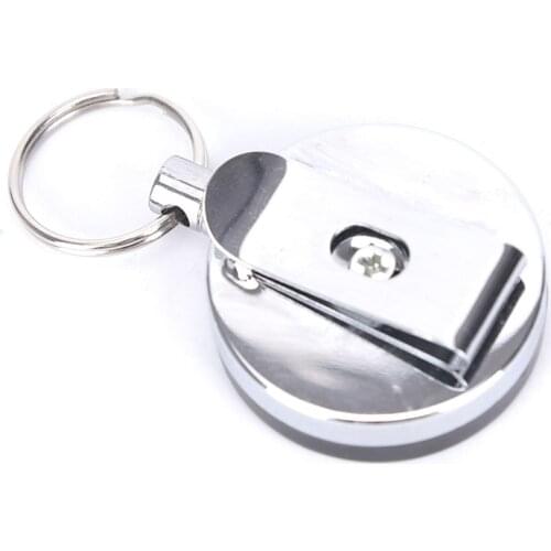 Card Badge Holder Reel Recoil Belt Clip Hot sale Unique Silver Metal Retractable Pull Key Chain Reel ID Badge Lanyard Name Tag