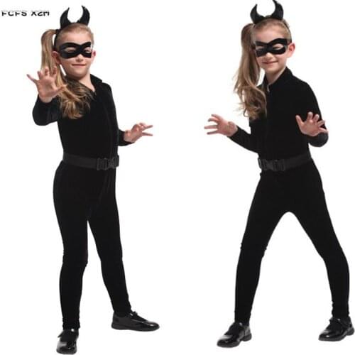 Unisex children Black Fiend Hell Devil Cosplays kids Halloween Demon Costume Easter Carnival Purim Masquerade masked party dress