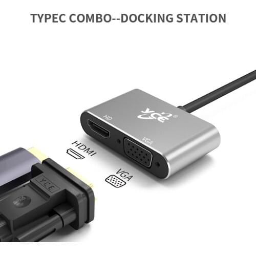 Type C to HDMI/F VGA 2 in 1 Docking Station Aluminum Alloy 4K Ultra Clear VGA UP TO 1080P Dock Station