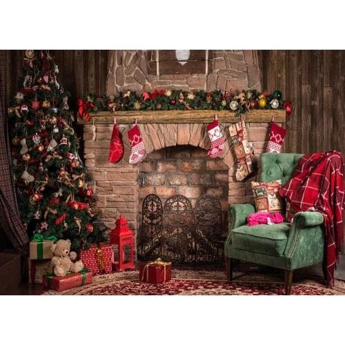 Christmas New Year indoor fireplace presents Christmas tree holiday photo background photo background