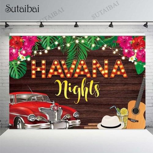 Summer Havana Nights Backdrop Child Birthday Photo Booth Decoration Vintage Car Tropical Retro Rustic Wooden Floor Background