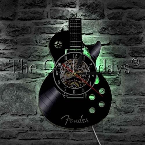 Guitar Musical Instrument Strings LED Light Vinyl Record Wall Clock Rock N Roll Music Wall Watch Decorative Lighting