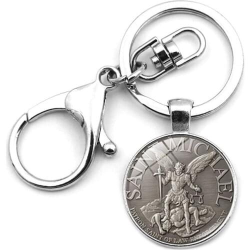 Archangel St.Michael Crystal Keychain Metal Lobster Buckle Jewelry Protect Me Saint Shield Angel Protection Key Holder Keychain