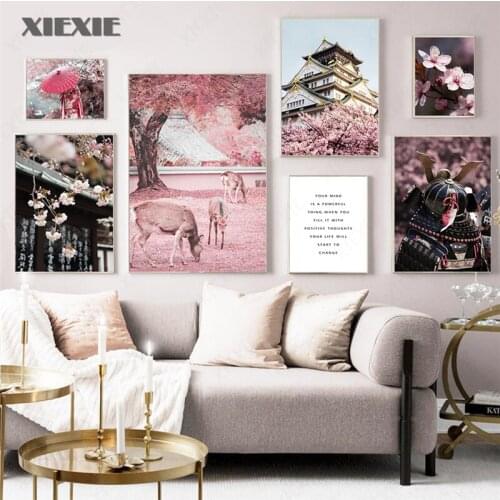Japanese Clothes Kimono Cherry Blossom Deer Nordic Posters and Prints Wall Art Canvas Painting Wall Pictures for Living Room