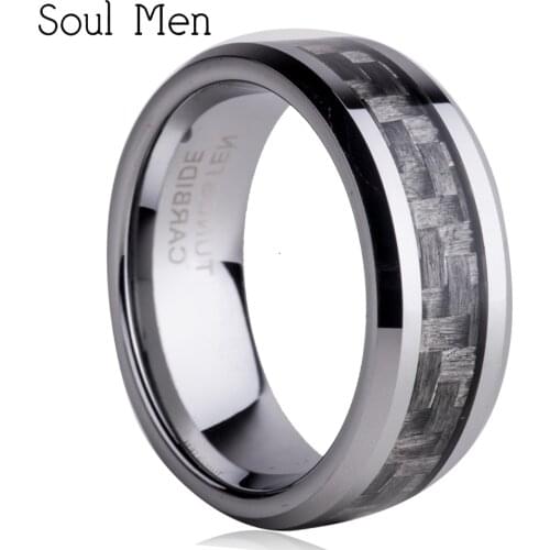 8MM Grey Carbon Fiber Tungsten Carbide Rings For Men Fashion Brand Jewelry Comfort Fit Wedding Band Size 7- 13 Tu008R