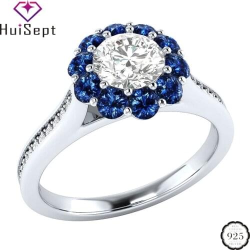 HuiSept Trendy Silver 925 Jewelry Ring for Women Flower Shape Sapphire Zircon Gemstone Wedding Promise Party Gift Ring Wholesale