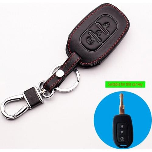 Leather remote control keychain car key casekey cover for 2015 2016 2017 Renault Duster Sandero Logan Clio Captur Laguna area