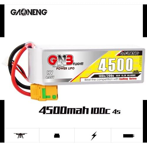 Gaoneng GNB 15.2V 4500mAh 100C 4S HV LiPo Battery for RC PFV Racing Toothpick Drone Model Toys RC Quadcopter w/ XT60/XT90/T Plug