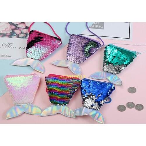 Cute Fish tail Sequins Lanyard Small Wallet Coin Purse Handbags Zipper Wallets Cute Pouch Key Packet Mini Wallets