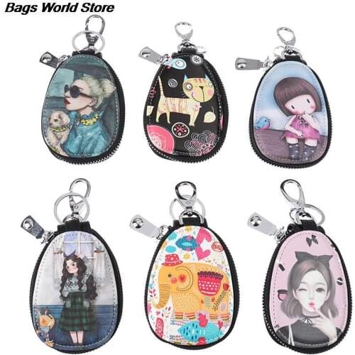 Fashion 1Pc Cartoon Women Key Bag Girl Students Leather Key Wallets Key Case For Car Key Chains Cover New Lovely Key Holder