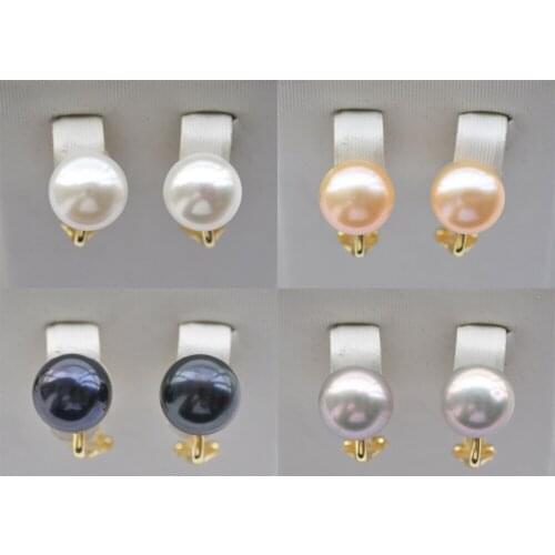 MTC·STAR Z10537 Shine 12mm White Black Pink Lavender Gray Oblate Freshwater Pearl Clip Earring