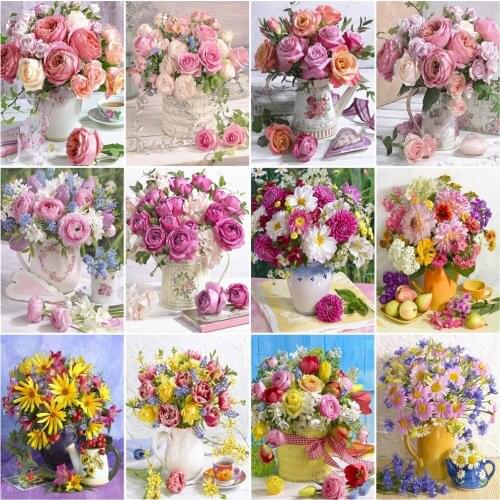 CraftArtGo Painting By Numbers Beautiful flowers On Canvas HandPainted Gift Picture By Number Waterfall Kits Home Decoration