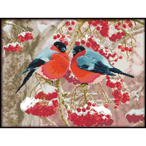 Printed Cross Stitch Kits 11ct Embroidery Needlework Set Counted Cross Stitch Bullfinch Red Birds Paintings Stamped Cross Stitch