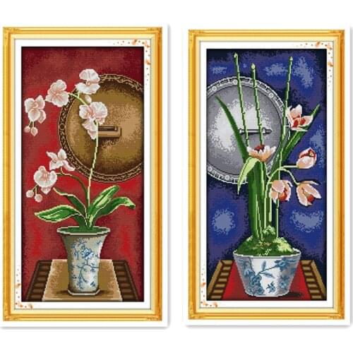 Cross-Stitch Kit 11CT 14CT Calico Potted Orchid Nice-looking Furniture Decoration Chinese Characteristic Artwork