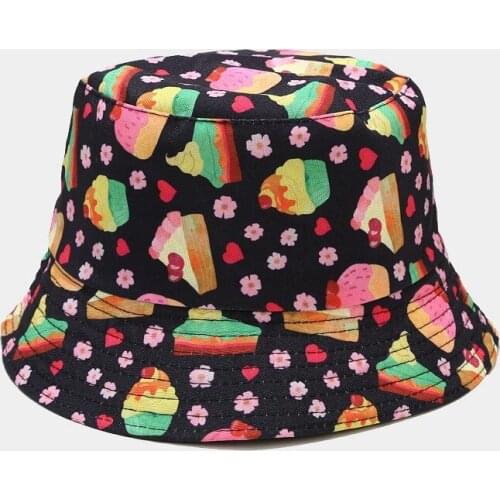 Cartoon Bucket Hat Women Summer Fashion Ice Cream Print Fisherman Hat Men Panama Girls Outdoor Sunscreen Reversible Sun Hat Bob