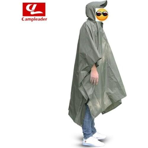 Outdoor multifunctional three-in-one raincoat, ground cloth portable mountain climbing nylon portable raincoat, poncho army gree