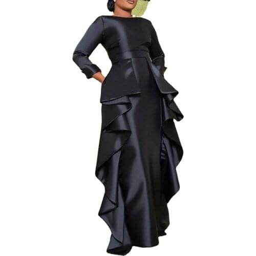 Long Sleeve Maxi Dress African Dresses for Women 2021 African Clothes Dashiki Ruffles Gown Robe African Clothes Women