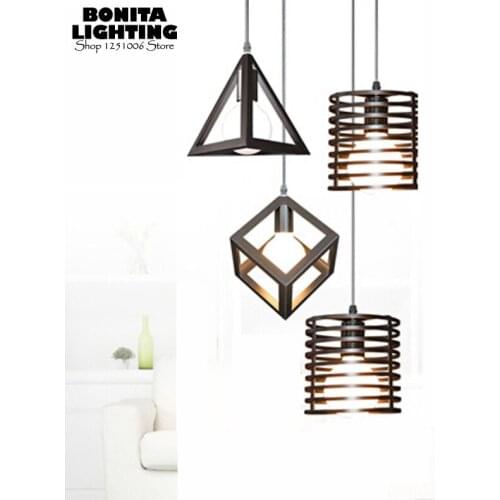 Nordic Iron cord pendant lamp modern Triangle/Cylinder/Cube hanging lights for dining room Milky bulb G80 Small Lighting Indoor