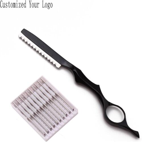 Customize Logo Professional Sharp Barber Razor Blade Hair Razors Cut Hair Cutting Thinning Knife Salon Tools Add 10 Blades