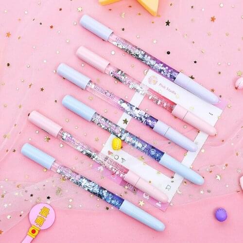 1PC Creative Quicksand Gradient Neutral Pen Cute Colorful Writing Gel Pen Liquid Flow Fairy Pen Stationary Supplies Sign Pen