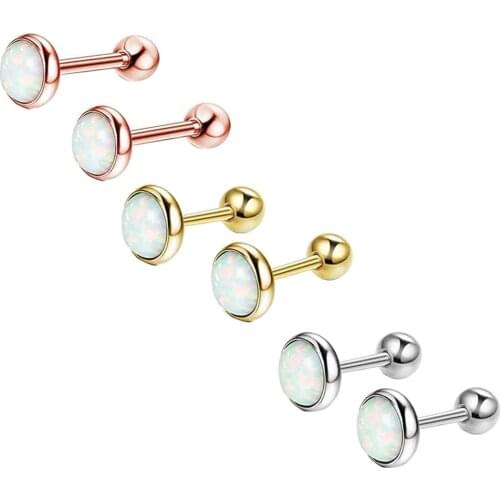Opal Crystal Stud Earrings for Women Stainless Steel Round Earring Screw Ball Star Children Earrings boucle d'oreille 3/4/5mm