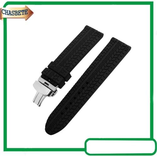 Silicone Rubber Watch Band for Rado Watchband 24mm Butterfly Buckle Resin Strap Belt Wrist Loop Bracelet Black + Pin + Tool