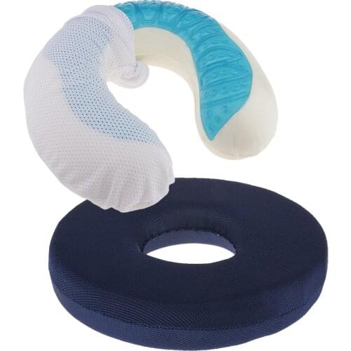 Strong Support Foam Cushion Wheelchair Seat Bedsore Hemorrhoids Pad + Memory Foam Gel Cool U Shaped Travel Pillow