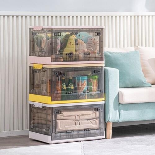 Foldable Book Storage Box Household Large Pulley Transparent Side Door Toy Clothing Sorting Box