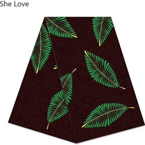Chzimade 3Yards/lot Black Color Leaf Real Wax Fabric Cotton African Print Fabric For Wedding Dress Diy Crafts