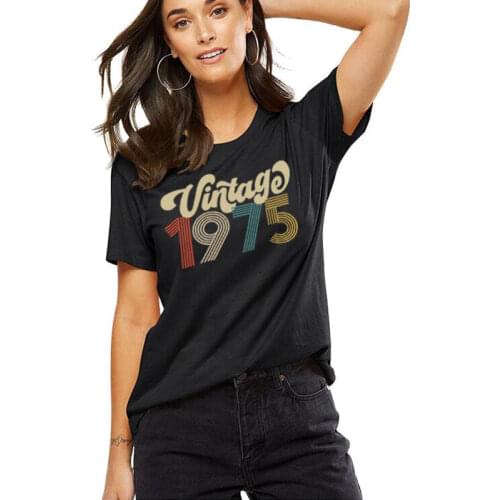 Vintage 1975 Women Tshirt 46th Birthday Harajuku Tee Shirt Femme Tumblr Short Sleeve Party Tops Fashion Clothing Dropshipping