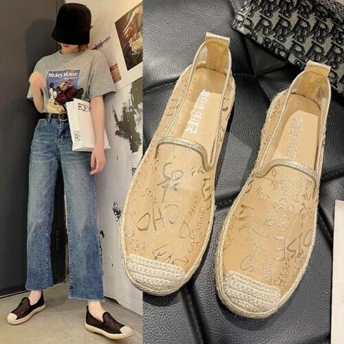 Fisherman Shoes Female 2021 Summer New Style Korean Casual Breathable Net Gauze Letter Flat Shoes Lazy Shoes One Pedal