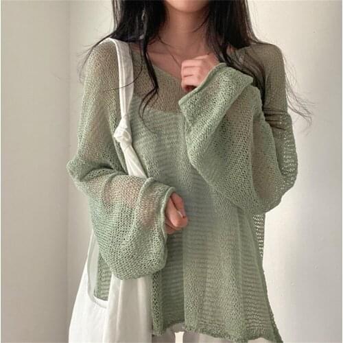 Women Lazy Style Full Sleeves Jumpers Tops Hollow Out Sexy Fashion Casual Streetwear Chic Femme Sweaters Pullovers