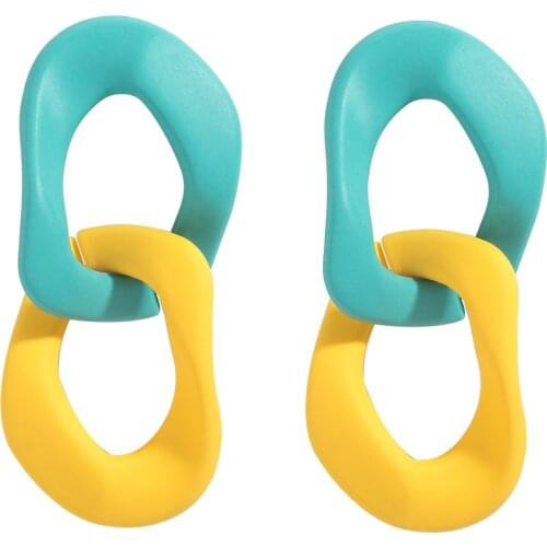 Dvacaman 2021 New Korean Colorful Geometric Chain Earrings Women Multi Layered Plastic Spray Paint Square Drop Earrings Jewelry