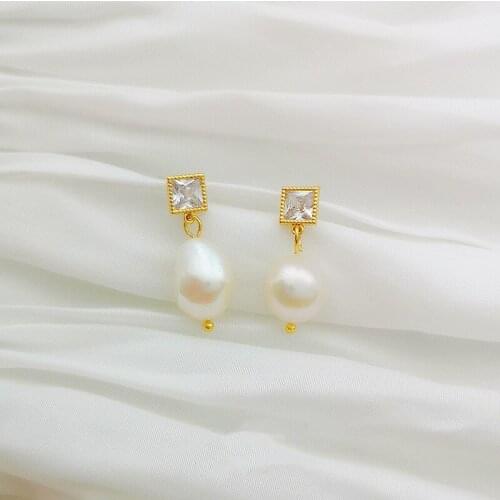S925 Silver Ear Needle Stud Earrings Baroque Freshwater Irregular Pearl With Brass 14kReal Gold Korea Jewelry for Women HYACINTH