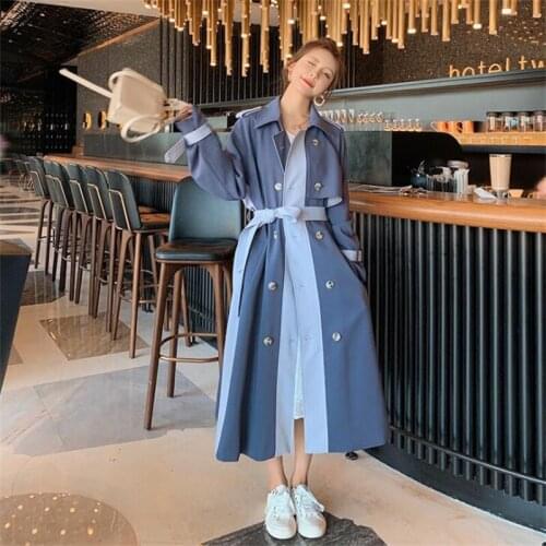 Stitching womens trench coats contrast color windbreaker jacket mid-length style spring 2021 new design sense popular coat