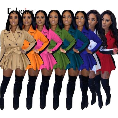 Echoine Women Patchwork Thick Coat Long Sleeve Double Breasted Turn Tie Bow Sashes A Line Pleated Hems Ruffle Jacket plus size