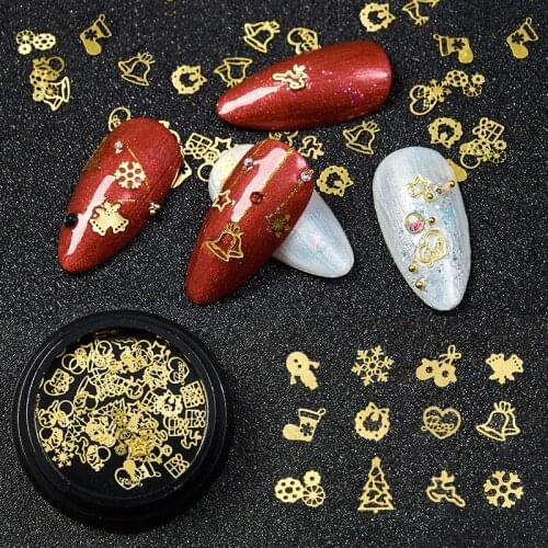 1 Box Hollow Gold Nail Glitter Sequins Snow Flakes Mixed Design Decorations for Nail Arts Pillette Nail Accessories