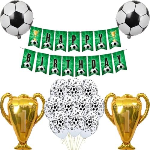 1Set Soccer Balloons Banner Football Club World Sport Champion Trophy Fans Latex Ballons Boys Happy Birthday Party Decor Game