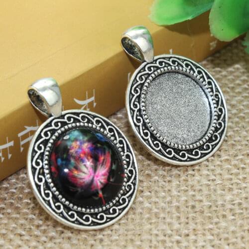 10pcs/lot 18mm Inner Size Zinc alloy Simple Necklace Pendant Cameo Cabochon Base Base Tray Bezel Blank F-020118