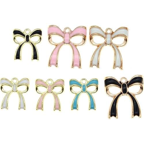 10pcs/pack 17*21mm Cute Bow Enamel Charms bow-knot Pendant For Necklace Bracelet DIY Fashion Jewelry Accessories Findings